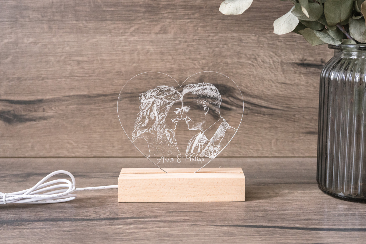 Lampe Herz mit Foto und Personalisierung